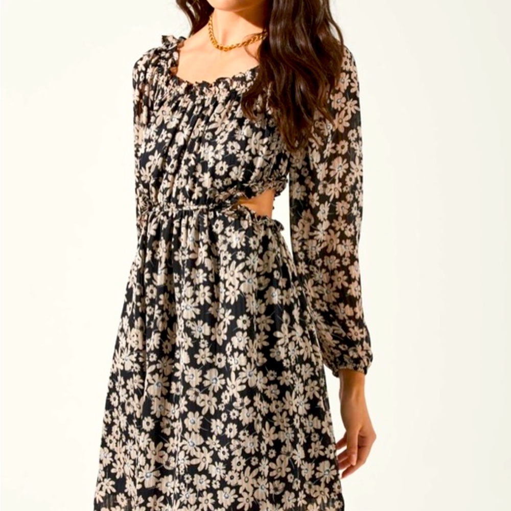ASTR Ruffle Square Neck Side Cutout Mini Dress Size Large